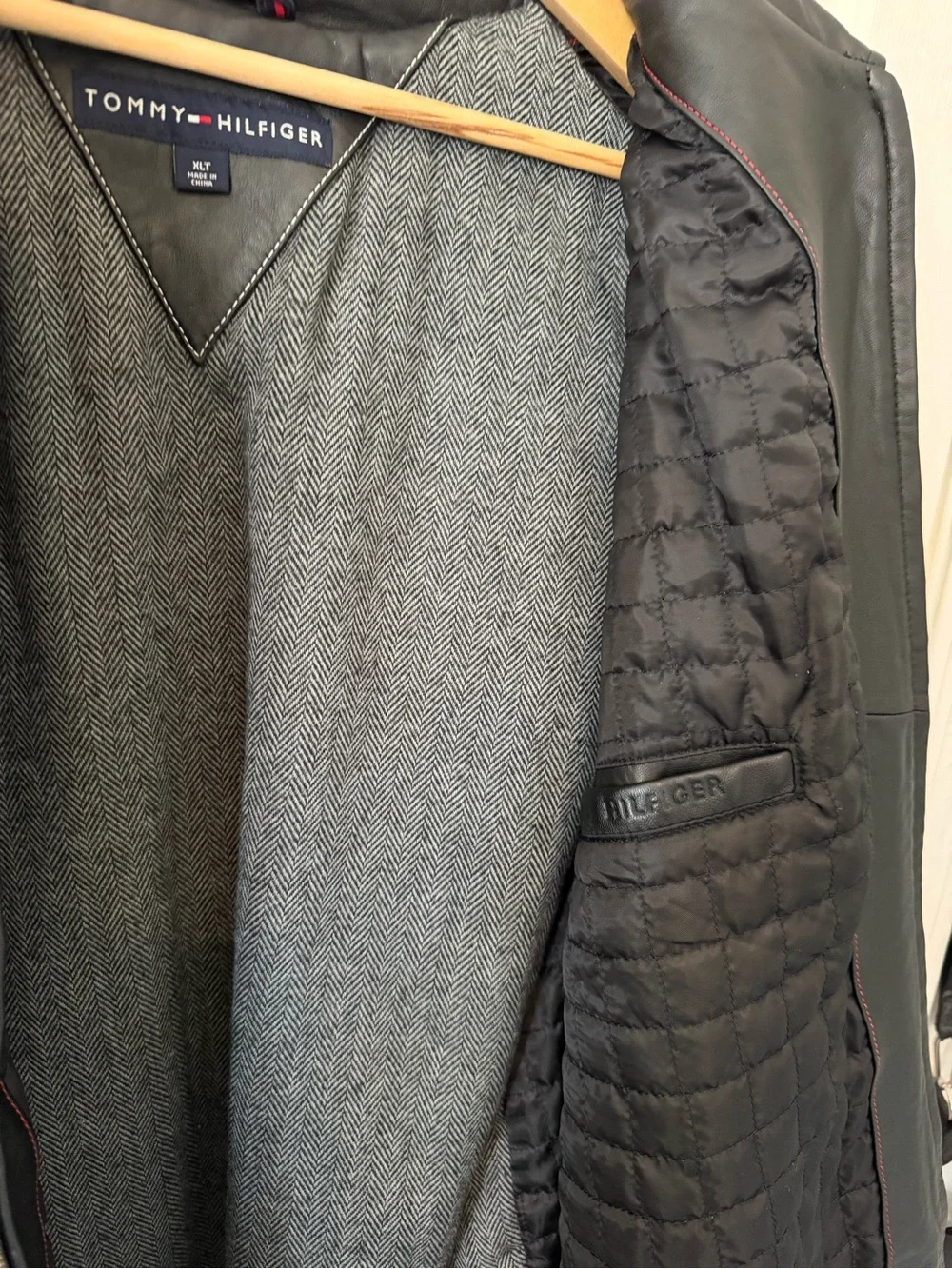 Tommy Hilfiger Black Leather Bomber Jacket